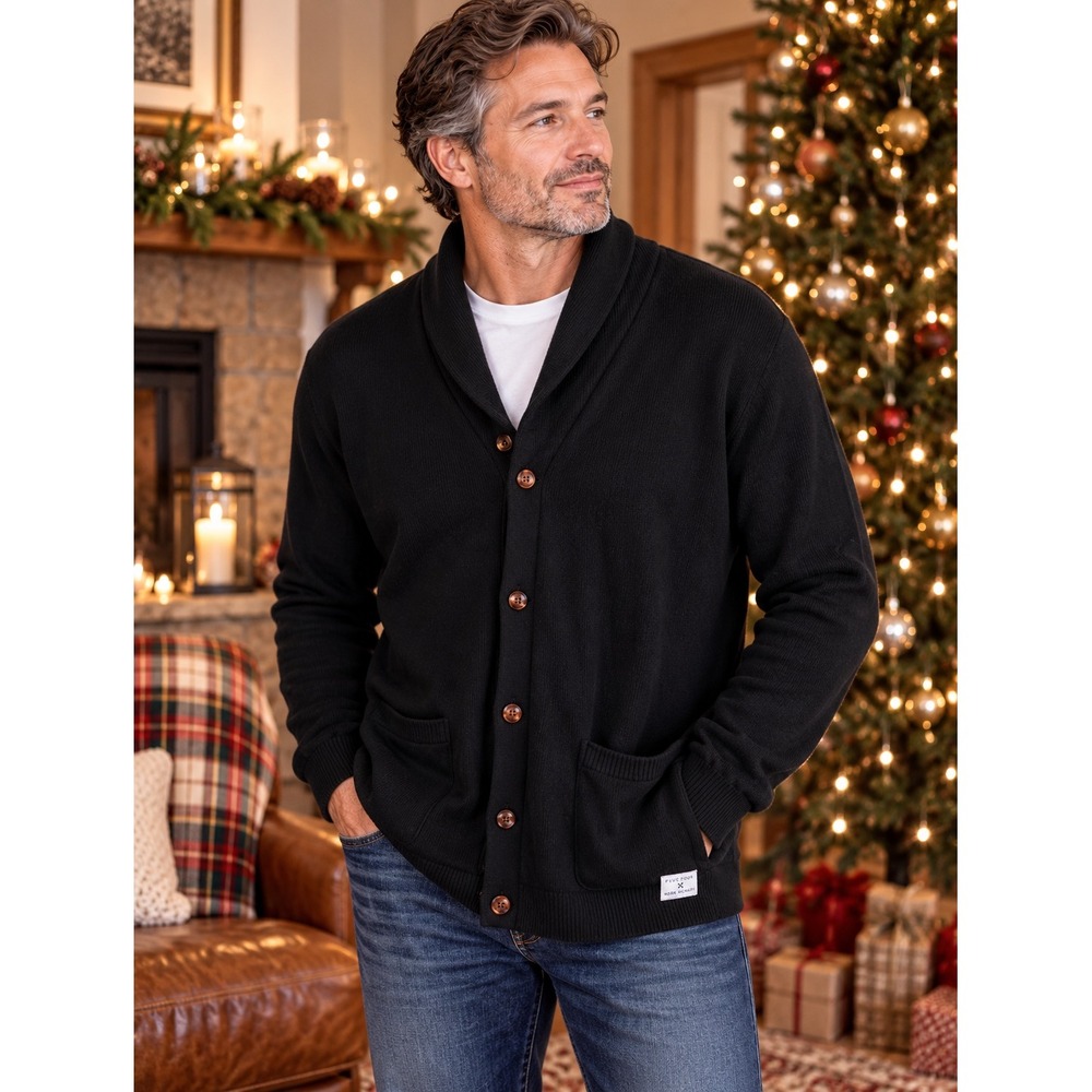 Five Four Mark McNairy XL Shawl Collar Cardigan 100% Cotton Designer Mens Black